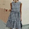 Casual Dresses Dress for Women Summer Loose Plaid Print Ruffled Midi Sleeveless Vintage Elegant Ladies Robe Femme 2024