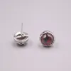 Orecchini pendenti con perno rotondo da donna in argento sterling S925 puro e granato rosso, 15-10 mm