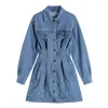 Casual Dresses Fashion Long Sleeve Denim Dress For Women Autumn Turn-down Collar Medium French Vintage Streetwear Y2k