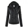여자 가죽 가짜 재킷 여성 2024 후드 겨울 가을 오토바이 검은 겉옷 pu 기본 코트