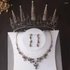 Necklace Earrings Set Baroque Luxury Geometric Crystal Bridal Rhinestone Crown Tiaras Choker Wedding Dubai Jewelry