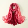 Halsdukar 2024 Solid Color Gradient Silk Scarf Women Fashion Shawls and Wraps Beach Female Foulard Overage Wholesale