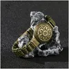 Charm Bracelets Brass Buddhist Scriptures Cuff Bangles Pure Copper Buddhism Mantra Lucky Vintage Rotating Women Men Hands Jewelry 24 Dhh7K