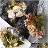 Ghirlande di fiori decorativi Ghirlande di seta rosa artificiale Rose Wedding Home Decor fai da te Alta qualità Grande peonia Bouquet Tavolo per feste di Natale A Dh8Lz