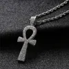 Iced Out Egyptian Ankh Key Pendant Necklace With Chain 2 Colors Fashion Mens Halsband Hip Hop Jewelry261Z