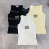 Mui Mui Tank Top Mui Rhinestone Women Singlet Tank Topsレターセクシーなノースリーブシングレットスポーツカジュアル高級デザイナータンク392