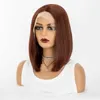 Wig female black short straight hair middle split Bobo wave head high temperature silk chemical fiber front lace headgear