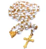 Rosario Di Perle Dorate Collana Di Perline Gioielli Croce Forniture Religiose Cattoliche9419694