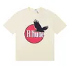 23ss Marque De Mode Rhude Micro Étiquette Noir Pigeon Lettre Impression T-shirt À Manches Courtes pour Hommes et Femmes High Street Lâche Moitié