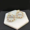 Designer Pearl Earrings Hoop Circle Eardrops Trendy Letter Plated Earrings Dangles With Stamp Birtyday Gift