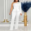 Ethnic Clothing Elegant Two Piece Set For Women Blazer Suits One Shoulder Pearls Long Sleeve Blouse Wide Leg Pants Office Lady Outerwear