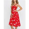 Casual Dresses Summer Camisole Women's Printed Button Backless Dress Sexig Beach V-ringficka Midi Mujer Vestidos de Elegante 3xl