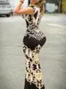 Casual Dresses 2024 Sommar för kvinnor Barock Leopardtryck ärmlös Bodycon Dress Vestidos de Mujer Elegant Mini Robe Kvinna