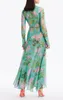 2024 Spring Floral Print Women's Dress Lapel-Neck Single-Breasted Long-Sleeve Woman's Casual Long Dresses AS006