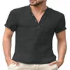 Heren T-shirts Zomer Mode Casual Katoen en Linnen Ademend Effen Kleur T-shirt V-hals Single Breasted Design Movement Shirt