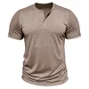 2024 Sommer Herren Einfarbig Kurzarm Henley Shirt Amerikanisches T-Shirt