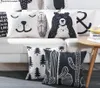 Housse de coussin ours mignon noir et blanc, joli dessin animé Animal Cactus plante géométrique, taie d'oreiller Style nordique pour chaise de maison 7564975