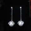 Studörhängen Korea Jewelry Authentic 925 Sterling Silver Ear Crystal Long Pearl Danger för kvinnor FINE