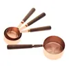 Measuring Tools Cups Spoons Set Wood Handle Stainless Steel Plated Copper Metal Scoop Baking Kit Kitchen Accessories