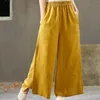 Pantalon femme décontracté et à la mode ample couleur unie taille moyenne coton lin jambe large