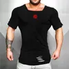 Homens camisetas Muscleguys Marca Estender Camisa Longa Homens Moda Vintage Buraco Hip Hop Fitness T-shirt Verão Manga Curta Slim Fit Ginásios Tshirt