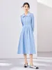 Casual Dresses Vimly Cotton Women's Blue Button Up Shirt 2024 Autumn Fashion A-Line Lapel Long Sleeve Elegant Midi Dress M2917