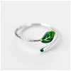 Cluster Ringe Modian Grüne Emaille Blätter Zweig Ring für Frauen Mode Echte 925 Sterling Silber Pflanze Freie Größe Feine Schmuck Geschenk