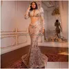 Prom Dresses Fllace Aso Ebi Plus Size High Neck Long Sleeves Illusion Mermaid Evening For Black Women Birthday Party Gowns Second Re Dhkl4