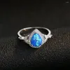 Cluster Rings S925 Silver Blue Opal Women Droplet Gem Ring Female Platinum Plated Zircon Vintage Luxury Jewelry Girl Gift Lady Party