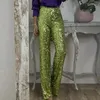 Women's Pants Women Elegant Glitter Sequin Office Trousers Spring Autumn Casual Loose Wide Leg 2024 Fashion High Waist Straight Trouser