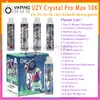 Original UZY Crystal Pro Max 10000 Puff jetables E cigarettes 16 ml Pod batterie rechargeable électronique Cigs Puffs 10K 0% 2% 3% 5% RBG Light Vape Pen Kit