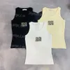 Mui Mui Tank Top Mui Rhinestone Women Singlet Tank Topsレターセクシーなノースリーブシングレットスポーツカジュアル高級デザイナータンク392