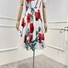 Lässige Kleider Hohe Qualität 2024 Vintage Tulip Collection Baumwolle Ärmelloses O-Ausschnitt Midikleid Damenbekleidung