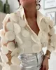 Damesblouses Mode Bloemenpatroon Lange mouw Top Semi-transparant Mesh Patch Ontwerp Dames Casual Knop Los Elegant