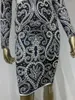 Casual Dresses Women Celebrity Sexy Long Sleeve Turtleneck Beading Rhinestones Silver Bodycon Bandage Dress Elegant Evening Party Club