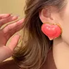 Stud Earrings Vintage Pink Big Peach Love Heart Geometry For Women Jewelry 2024 Retro Franch Exaggerated Female Sweetness