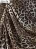 Casual Dresses Zevity 2024 Women Sexy Stand Collar Leopard Print Pleated Design Mesh Long Dress Female Chic Back Bick Zipper Party Vestidos