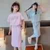 Clothing Sets Summer Teen Girls Children Fashion Letter Tops Long Skirt 2Pcs Outfits Kids Suits 5 6 7 8 9 10 11 12 13 14 Years