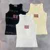 Mui Mui Tank Top Mui Rhinestone Women Singlet Tank Topsレターセクシーなノースリーブシングレットスポーツカジュアル高級デザイナータンク392