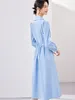 Casual Dresses Vimly Cotton Women's Blue Button Up Shirt 2024 Autumn Fashion A-Line Lapel Long Sleeve Elegant Midi Dress M2917