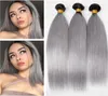 Silky Straight 1BGrey Ombre Peruvian Virgin Human Hair Bundle Deals 3Pcs Lot Black and Silver Grey Ombre Human Hair Weave Bundle9006629