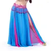 Stage Wear Femmes Sexy Belly Dance Jupe Double Couches Split Longue Mousseline De Soie Paillettes Gland Robe Charme Dancewear