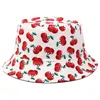 Berets 2024 Fruit Cherry Bucket Hats For Girls Women Two Side Reversible Fisherman Hat Panama Bob Summer Sun