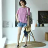 T-shirts pour femmes MICOCO T9257C Style artistique simple couleur unie col une ligne lâche silhouette assortie sentiment t-shirt à manches courtes