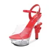 Sandálias Sapatos Femininos Boca de Peixe Transparente Salto Alto Verão Nightclub Gun Sexy 10314 Série 14cm 4cm Plataforma LFD