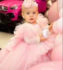 Girl Dresses Unique Pink Baby Birthday Dress Full Sleeve O Neck High-Low Winter Pageant Party Gowns 1-14T