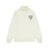 AMI Sweater Men's and Women's Spring and Autumn High Neck Sweater Thick Peach Heart A Embroidered High Street Leisure Fashion Trendy Long sleeved Pullover 004