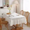 Table Cloth French Romantic Cotton Tablecloth Pure White Skirt Shape Tea Embroidered On The Bench