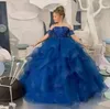 Kız Elbiseler Düğünler İçin Çiçek Spagetti Kayışları Prenses Organza Aplikes Çocuk Doğum Günü Partisi Elbise Top Elbise