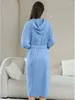 Mulheres sleepwear feminino longo toalha com capuz robe 2024 primavera terry algodão quimono roupão vestido nightwear solto casa wear loungewear